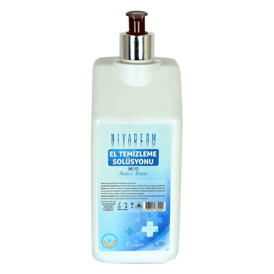 NURS NİVADERM EL TEMİZLEME SOLÜSYONU %70 ALKOL BAZLI 1 Lt. NURS NİVADERM EL TEMİZLEME SOLÜSYONU %70 ALKOL BAZLI 1 Lt.