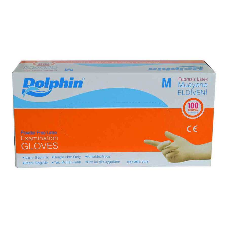 DOLPHİN PUDRASIZ LATEX MUAYENE ELDİVENİ ORTA BOY (M) 100 LÜ PAKET DOLPHİN PUDRASIZ LATEX MUAYENE ELDİVENİ ORTA BOY (M) 100 LÜ PAKET