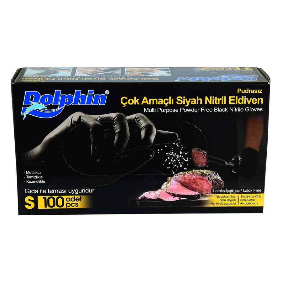 DOLPHİN PUDRASIZ SİYAH NİTRİL ÇOK AMAÇLI ELDİVEN KÜÇÜK BOY (S) 100 LÜ PAKET DOLPHİN PUDRASIZ SİYAH NİTRİL ÇOK AMAÇLI ELDİVEN KÜÇÜK BOY (S) 100 LÜ PAKET