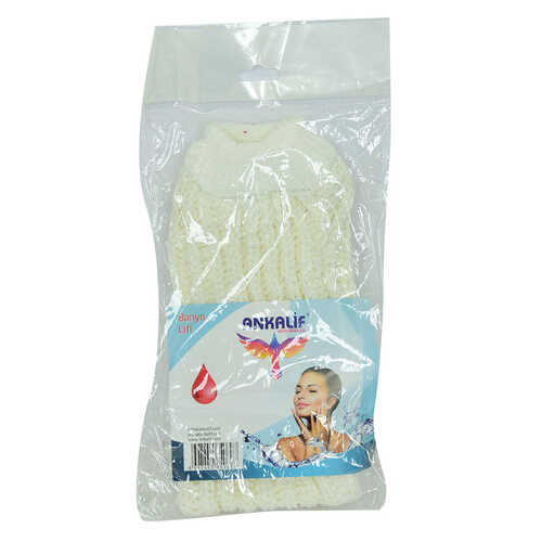 Lastikli El Geçmeli Yumuşak Eldiven Örgü Banyo Lifi Beyaz-Simli 22x10 Cm - 1