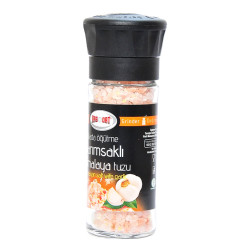 Cam Değirmenli Sarımsaklı Himalaya Granül Çakıl Doğal Kaya Tuzu 110 Gr (1)