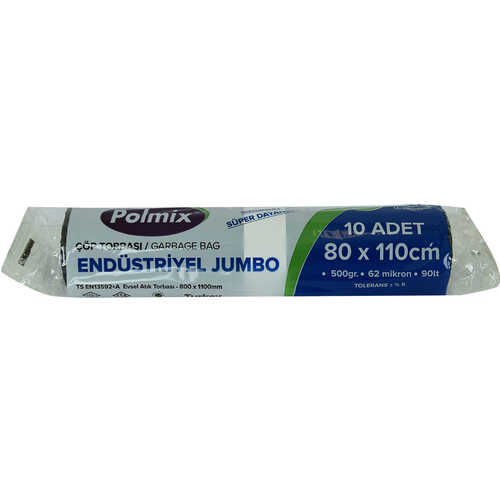 Çöp Torbası Jumbo Boy 80x110Cm 500Gr 62Mikron 90Lt Siyah Rulo 10 Adet - 1
