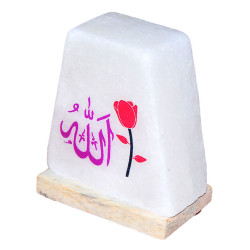 Dikdörtgen Şekilli Allah Lafzı Logolu Doğal Kaya Tuzu Lambası Kablolu Ampullü Beyaz 2-3 Kg - 3