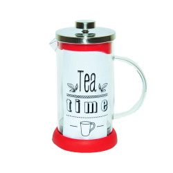 French Press Bitki Çayı Cam Demliği Kırmızı 600 ML