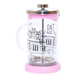 French Press Bitki Çayı Cam Demliği Pembe 600 ML