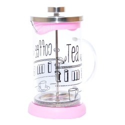French Press Bitki Çayı Cam Demliği Pembe 600 ML (1)