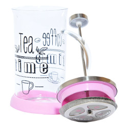 French Press Bitki Çayı Cam Demliği Pembe 600 ML - 3