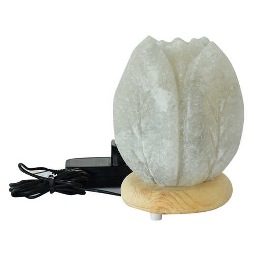 Kabartma Lale Desenli Doğal Kaya Tuzu Lambası Kablolu Ampullü Beyaz 1-2 Kg - 5
