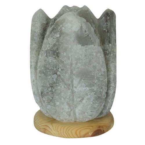 Kabartma Lale Desenli Doğal Kaya Tuzu Lambası Kablolu Ampullü Beyaz 2-4 Kg - 4