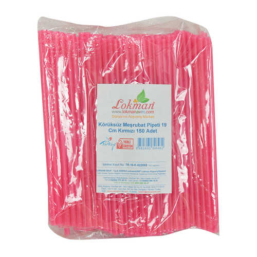 Körüksüz Pipet Ayran Kola Meşrubat Pipeti 19 Cm Kırmızı 150 Adet Paket - 1