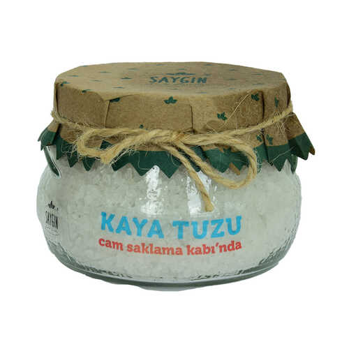 Yemeklik Granül Çakıl Kaya Tuzu Beyaz Cam Kavanoz 500 Gr - 1