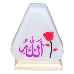 Üçgen Şekilli Allah Lafzı Logolu Doğal Kaya Tuzu Lambası Kablolu Ampullü Beyaz 1-2 Kg - 3